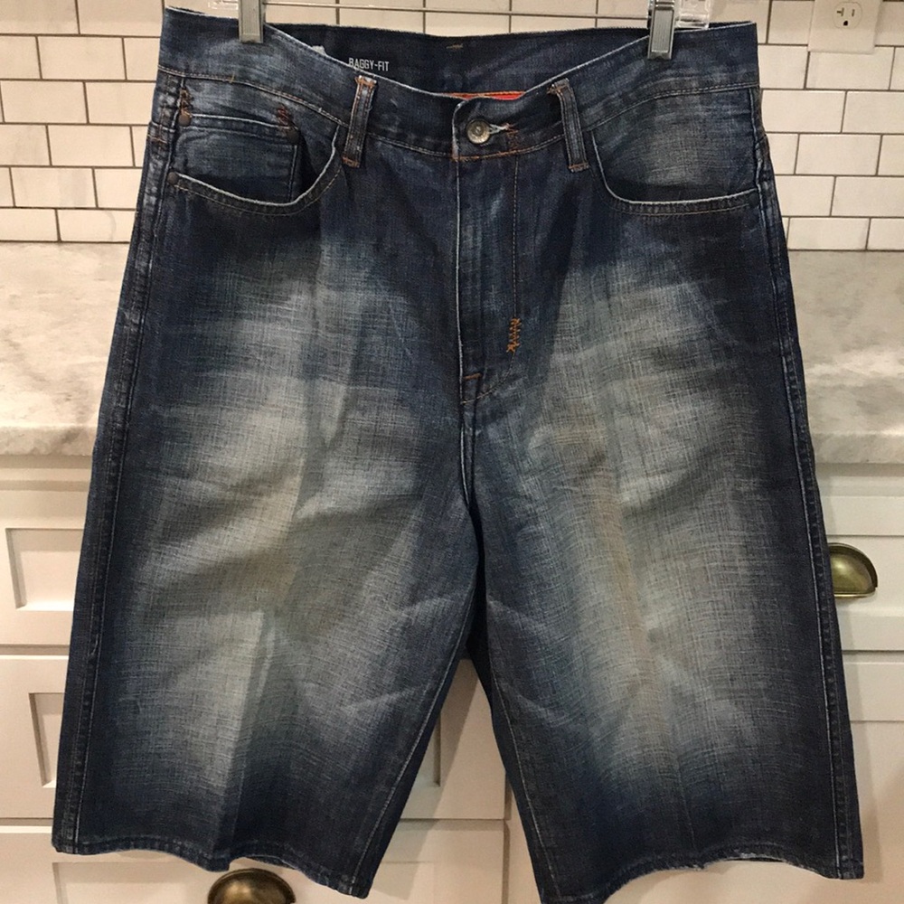 Ecko Unltd Denim Shorts Mens 32 Blue Jean Y2K Bermuda Baggy Streetwear Embroider - Picture 2 of 12